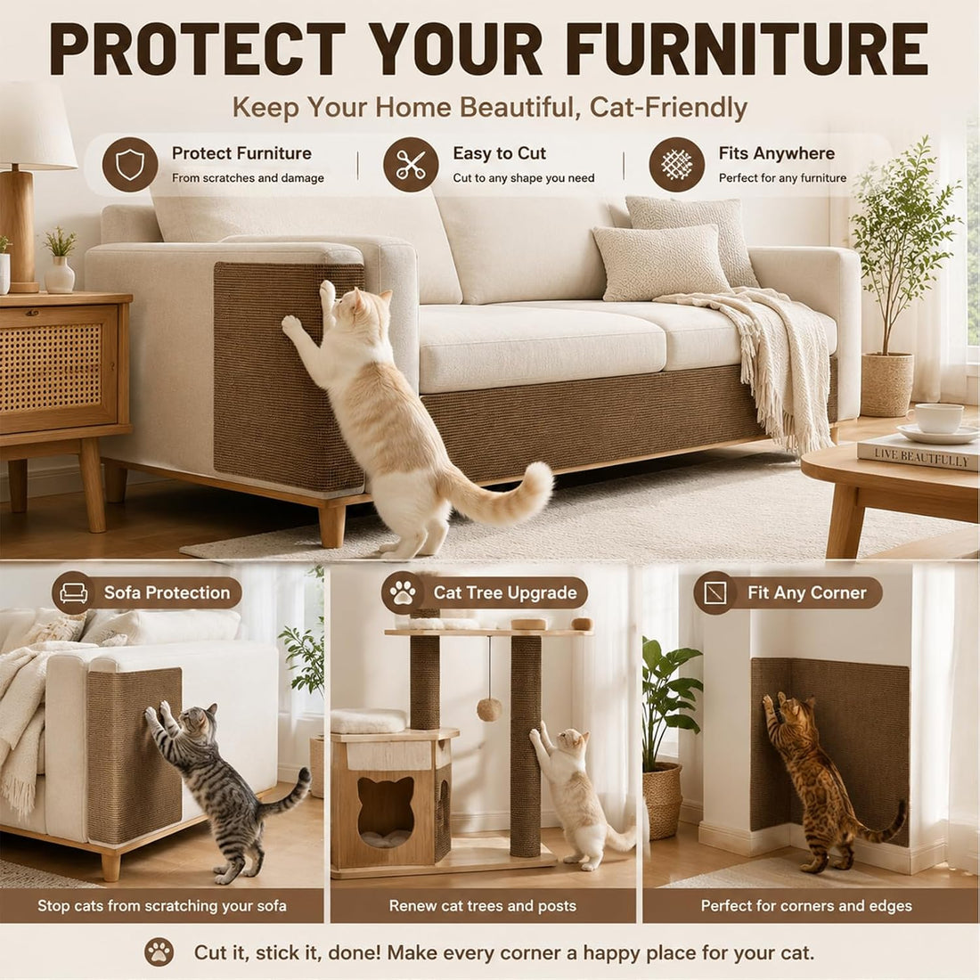 Cat Scratch Furniture Protector Trimmable DIY Self-Adhesive Couch