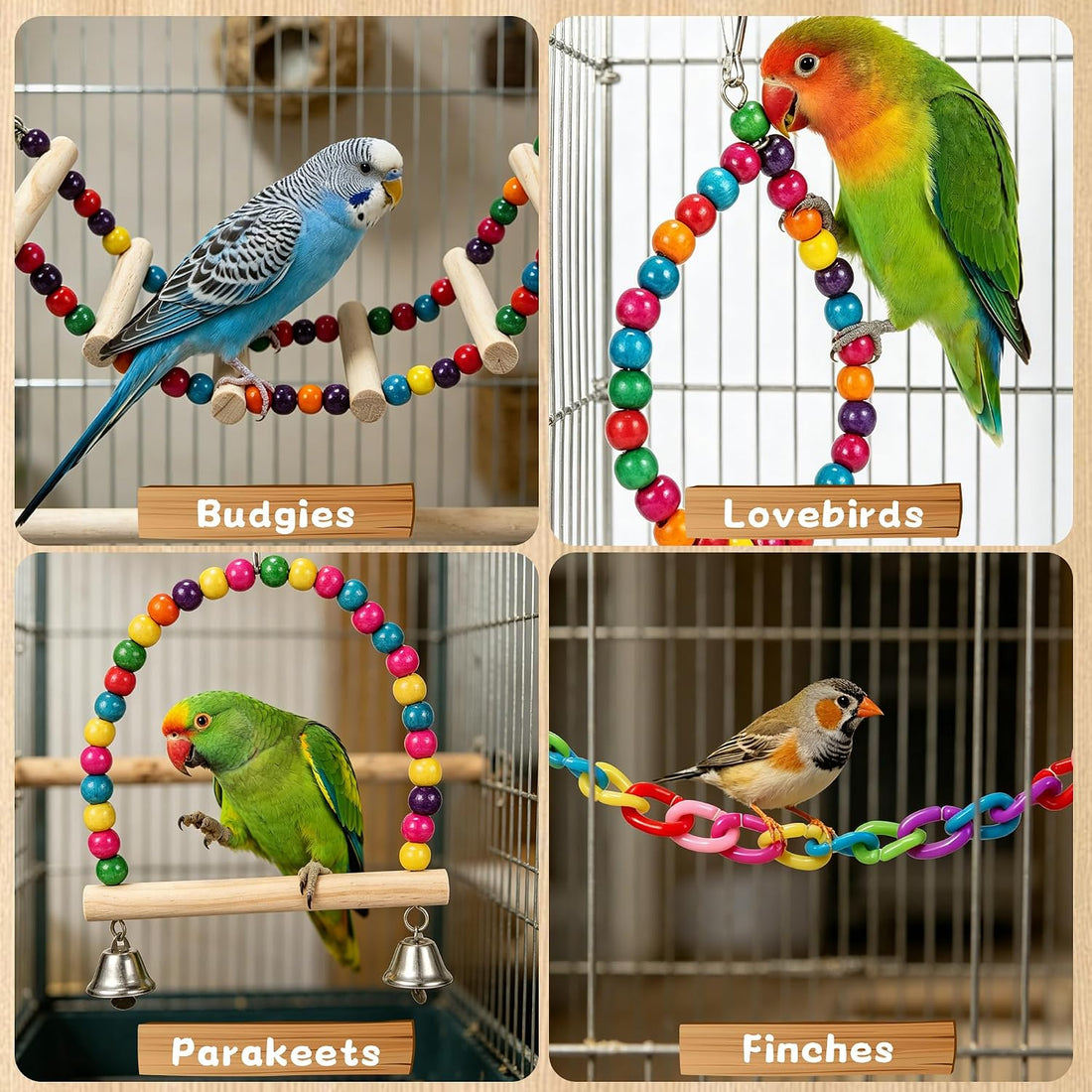 11 Pcs Bird Cage Toy Set for Parakeets, Cockatiels