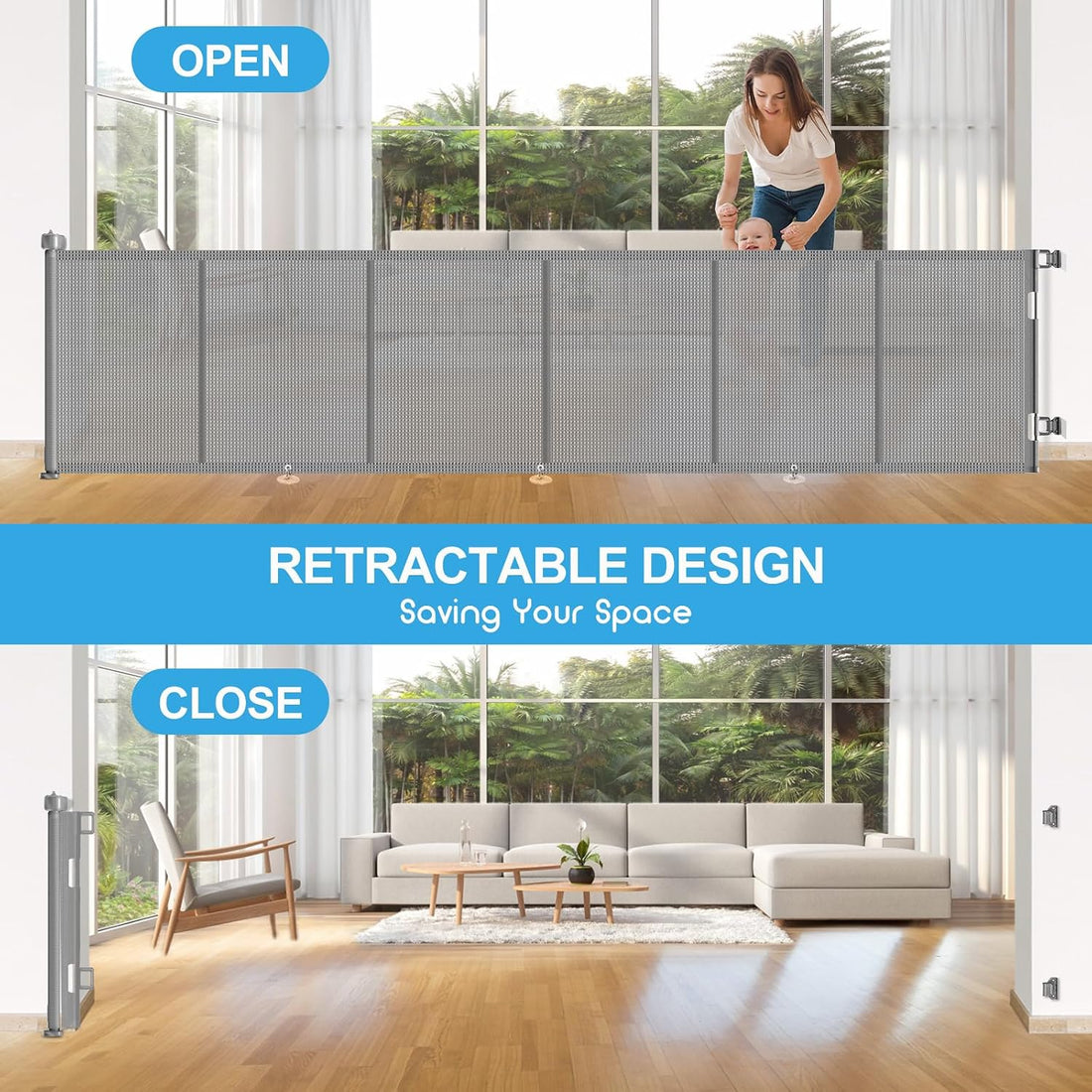 Upgrade 120 inch Retractable Baby Gates
