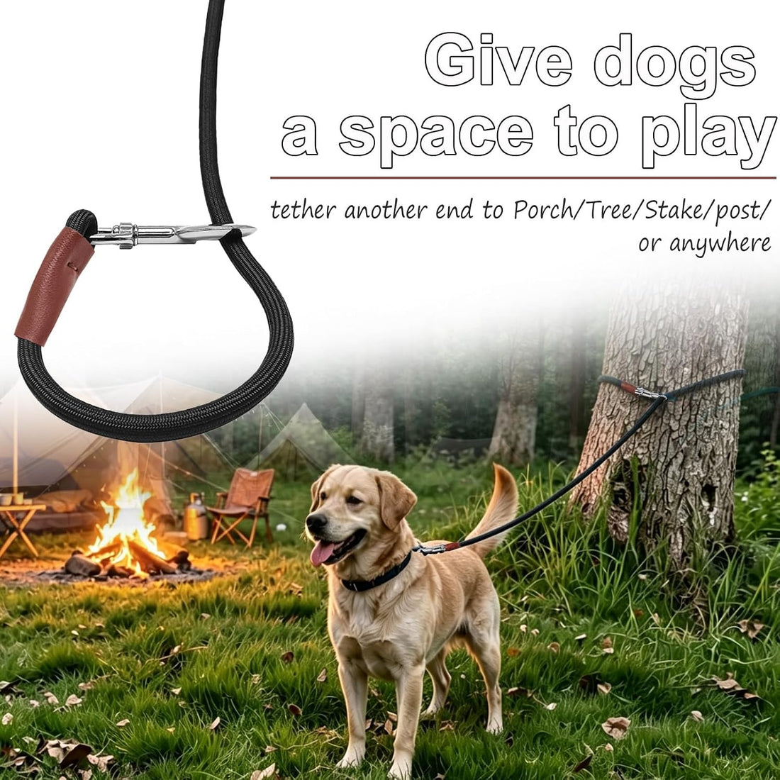 25FT Dog Tie Out Leash Long Tether 8-10-13-15-20-30-35-40-50-65FT
