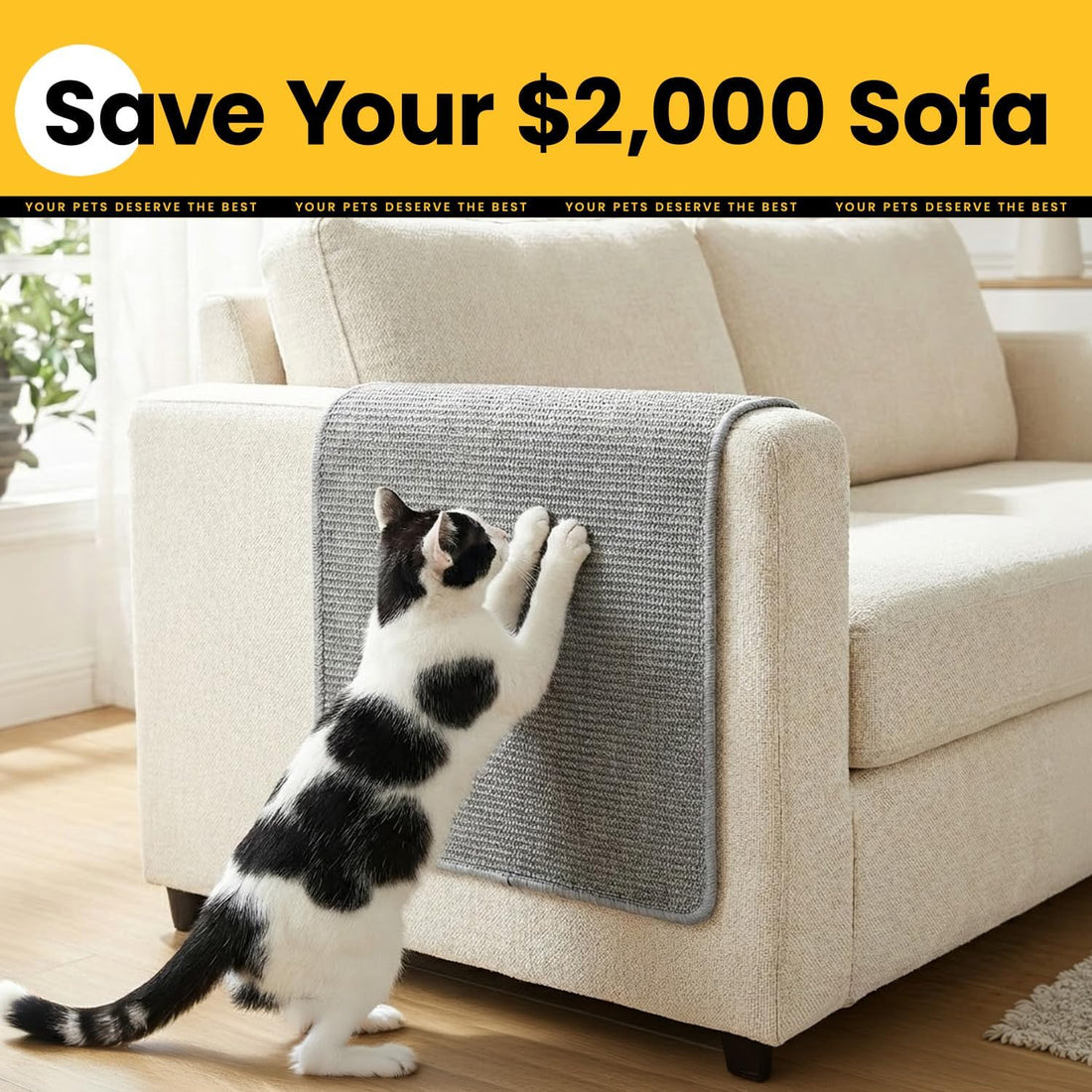 Conlun Cat Scratcher Mat,Natural Sisal Cat Scratch Pad,Horizontal
