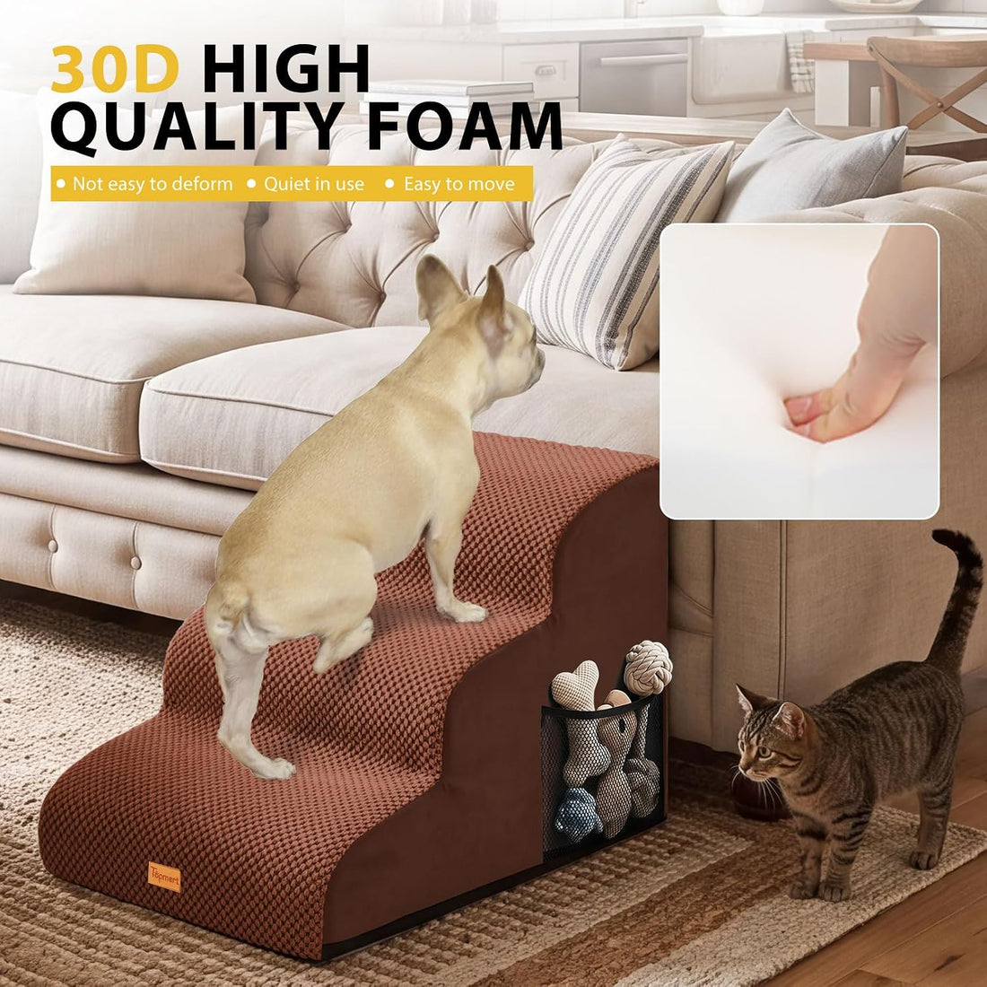Dog Stairs for Small Dogs, 3-Step Non-Slip Foam Pet Steps for Couch