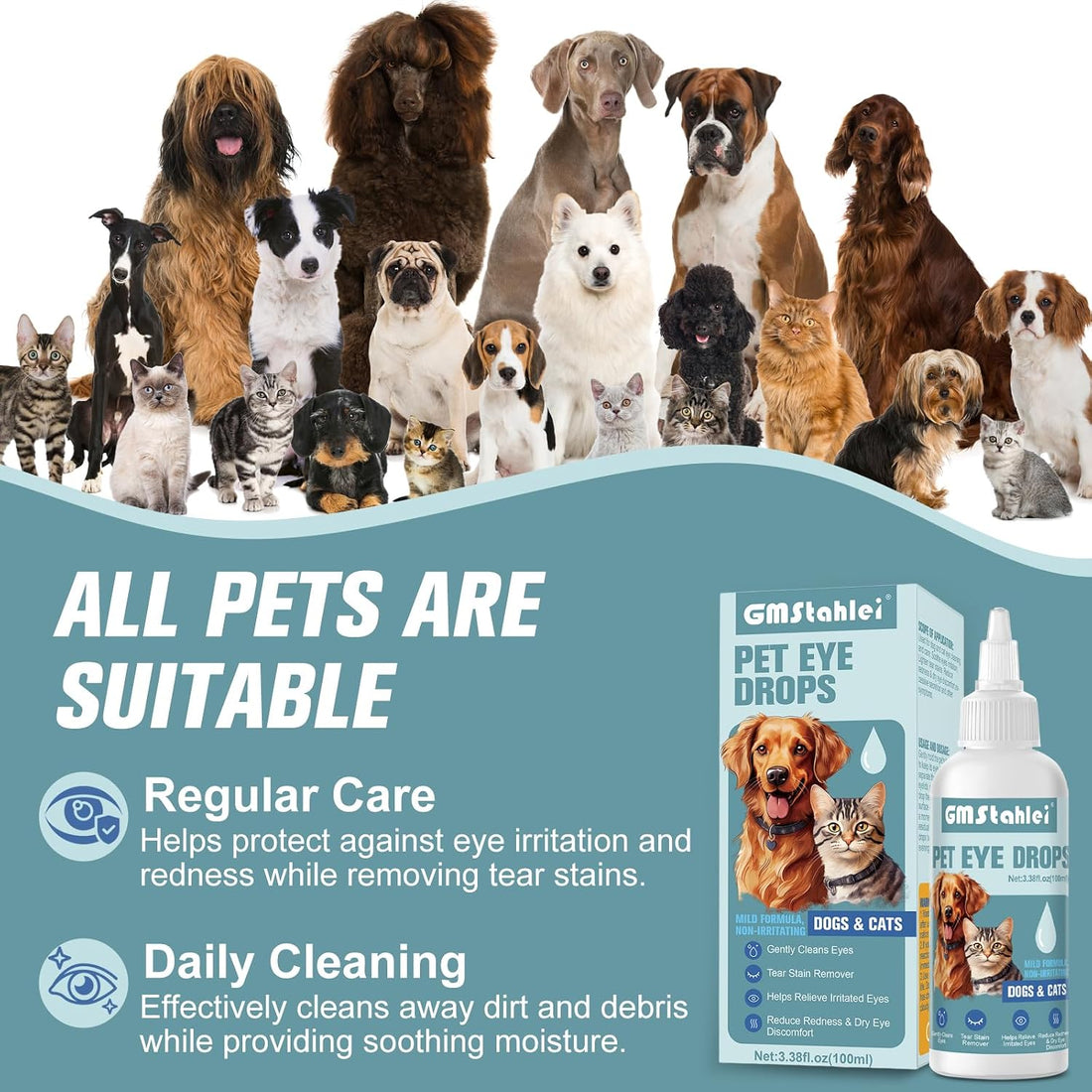 Pet Eye Drops for Dogs & Cats – Soothe Eye Infections,Allergies