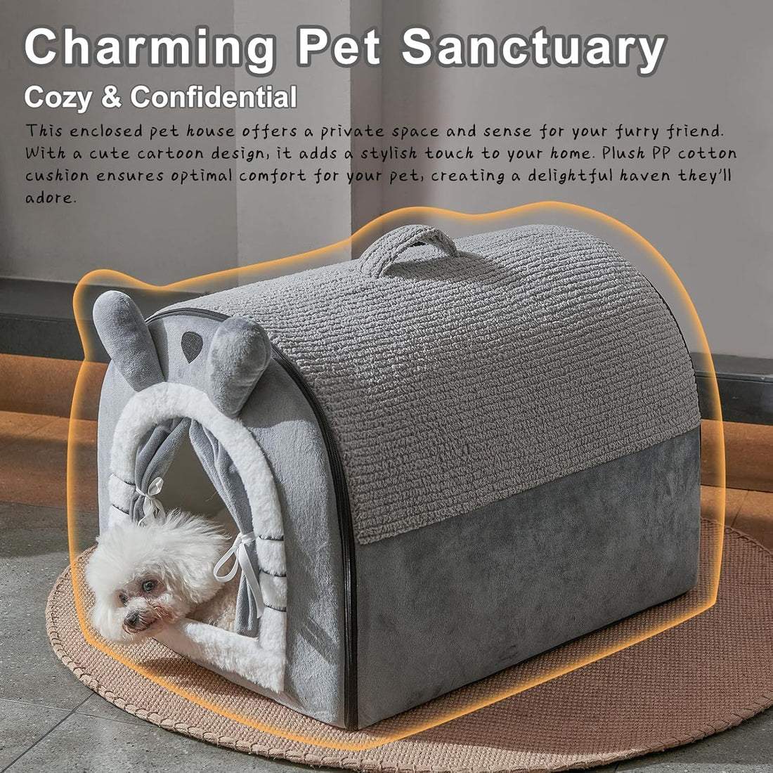 Jiupety Small Dog House Indoor, Cat House with Door Curtain Design