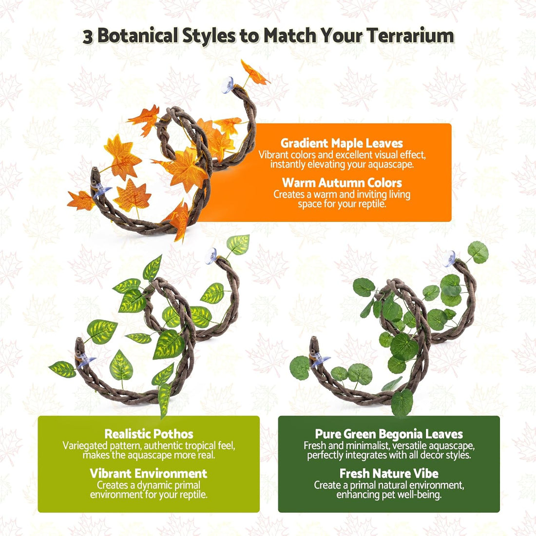 Reptile Jungle Climbing Vines with Leaves, 3-Strand Bendable Branch