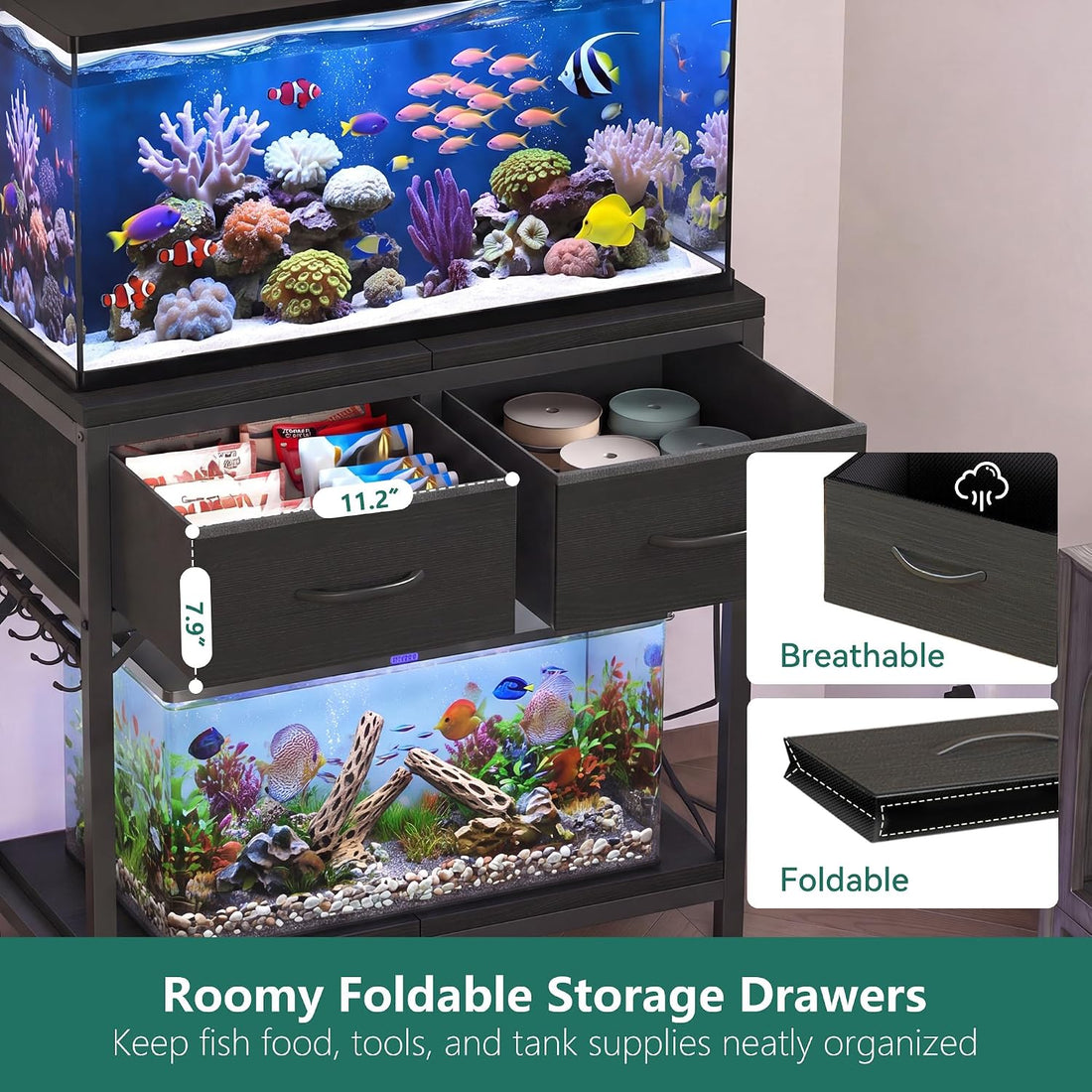 Heybly 10-20 Gallon Fish Tank Stand with Power Outlets & Storage
