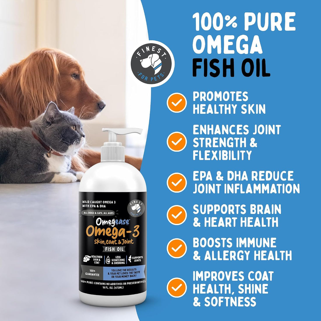 100% Pure Fish Oil for Dogs & Cats 32oz. Loaded with EPA & DHA