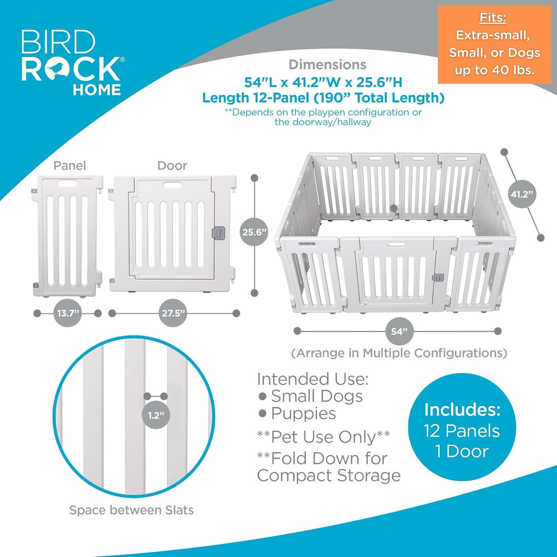 Internet’s Best Dog Playpen with Lockable Door, White, 190” x 25.6”