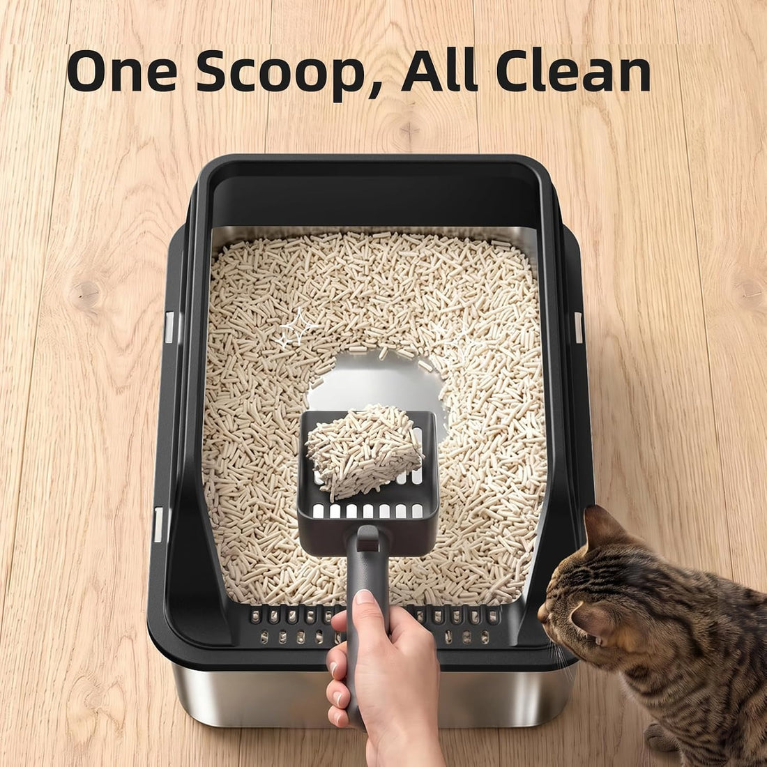 FURTIME Stainless Steel Litter Box with Lid