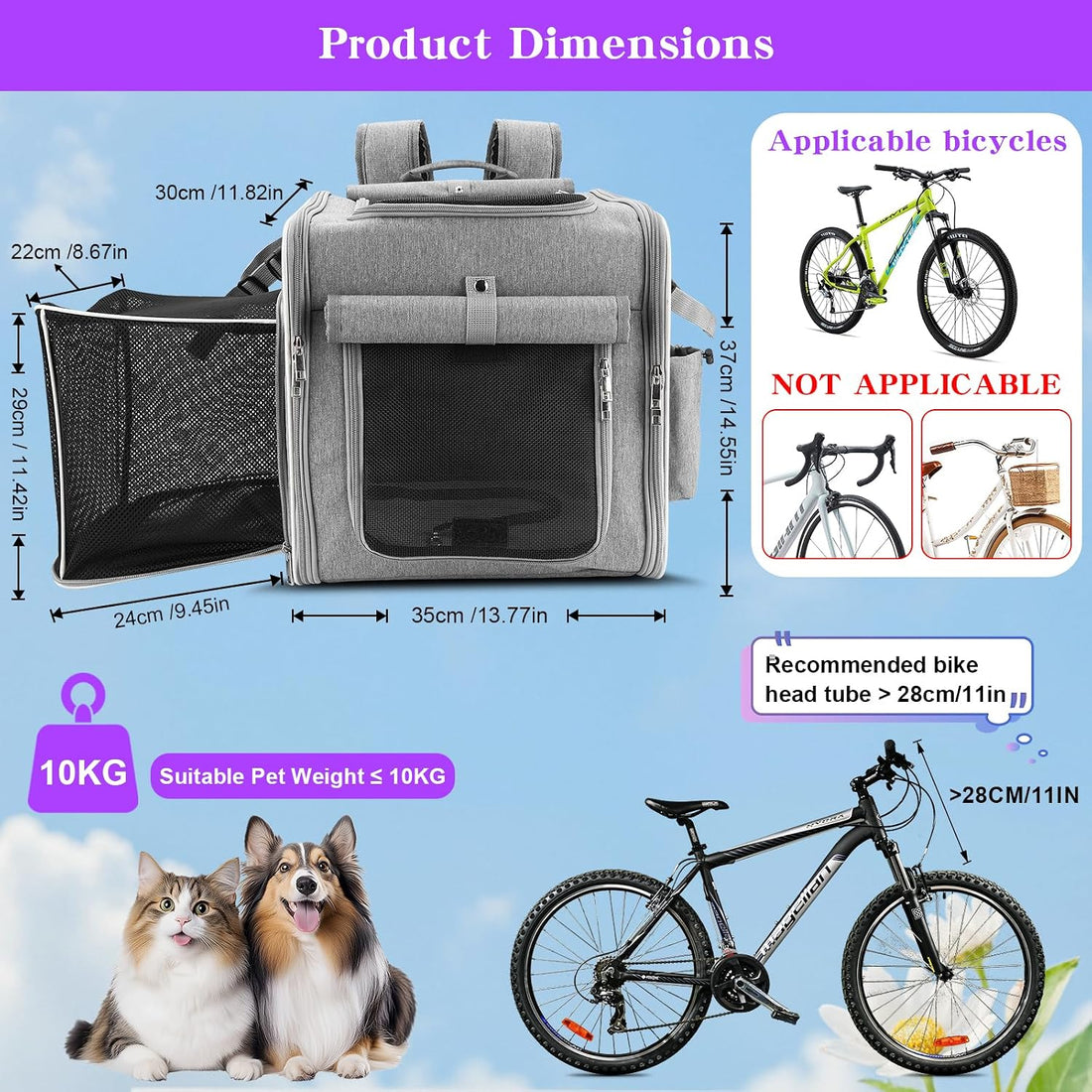 Pet Bike Basket with Secure Mounting Bracket for Small Dogs