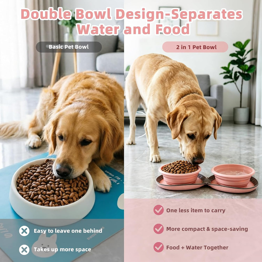 Zegcohjave 2-in-1 Collapsible Dog Bowls,Portable Dog Food and Water