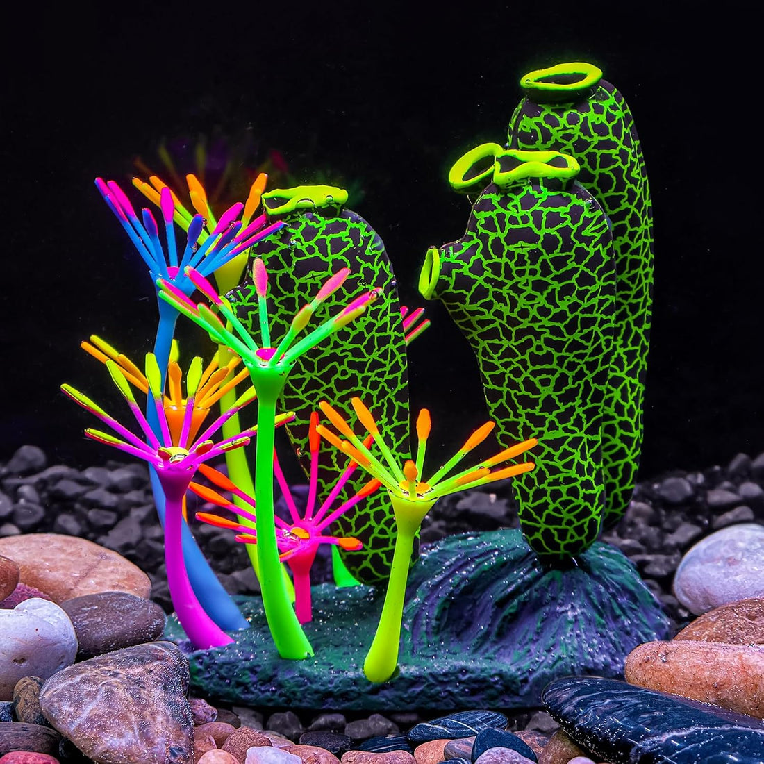 Glow-in-the-Dark Silicone Coral Aquarium Decor Blue