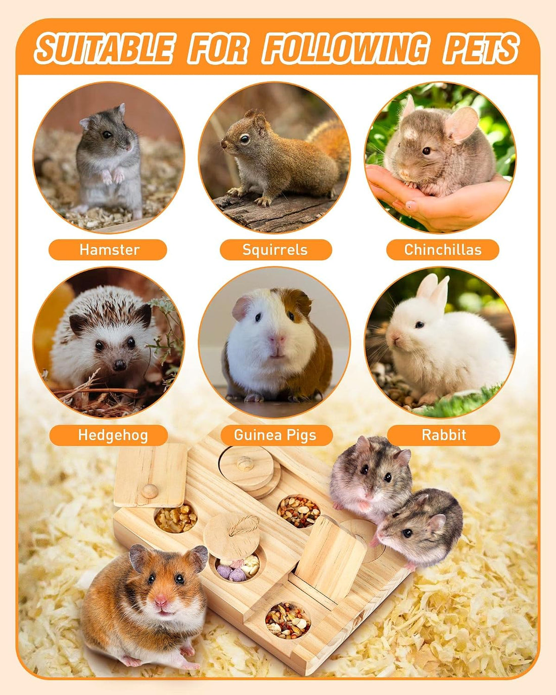 Guinea Pig Foraging Toys, 6 in 1 Hamsters Wooden Interactive
