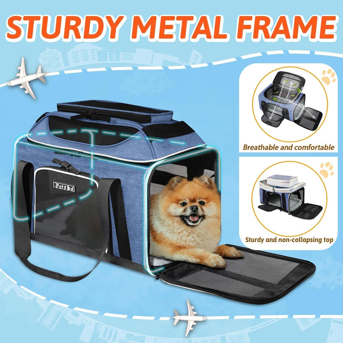 Petskd Top-Expandable Small Pet Carrier 18"x11"x11" Airline Approved