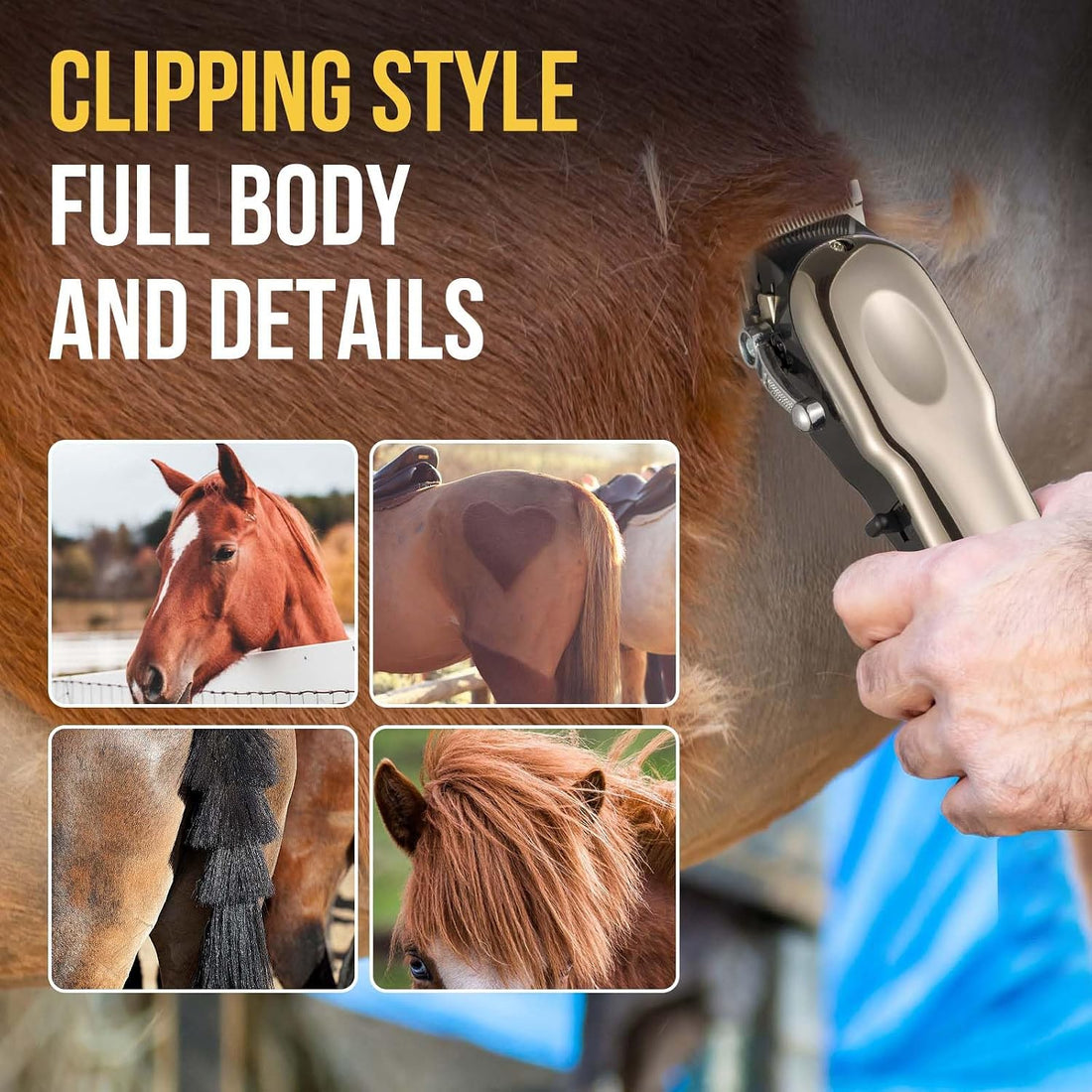 Cordless Quiet Horse Clippers for Thick Coats Dogs 4 Guards