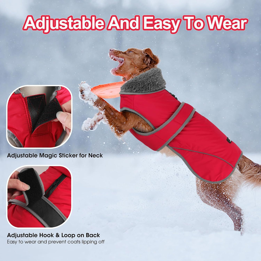Dogcheer Dog Winter Coat, Waterproof Dog Jacket with Zipper Leash