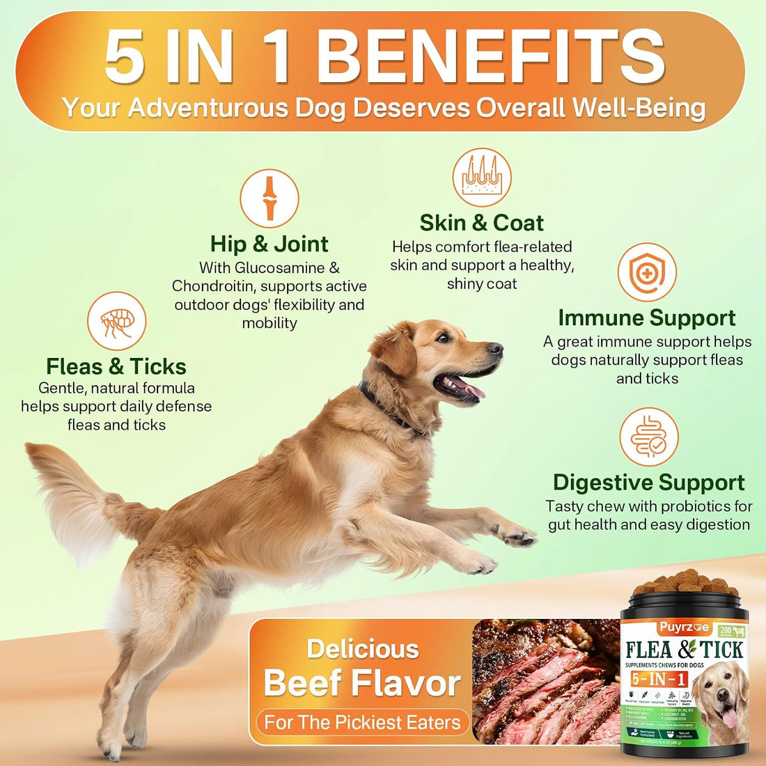 Puyrzoe 5-in-1 Dog Flea and Tick Treatment Chewable
