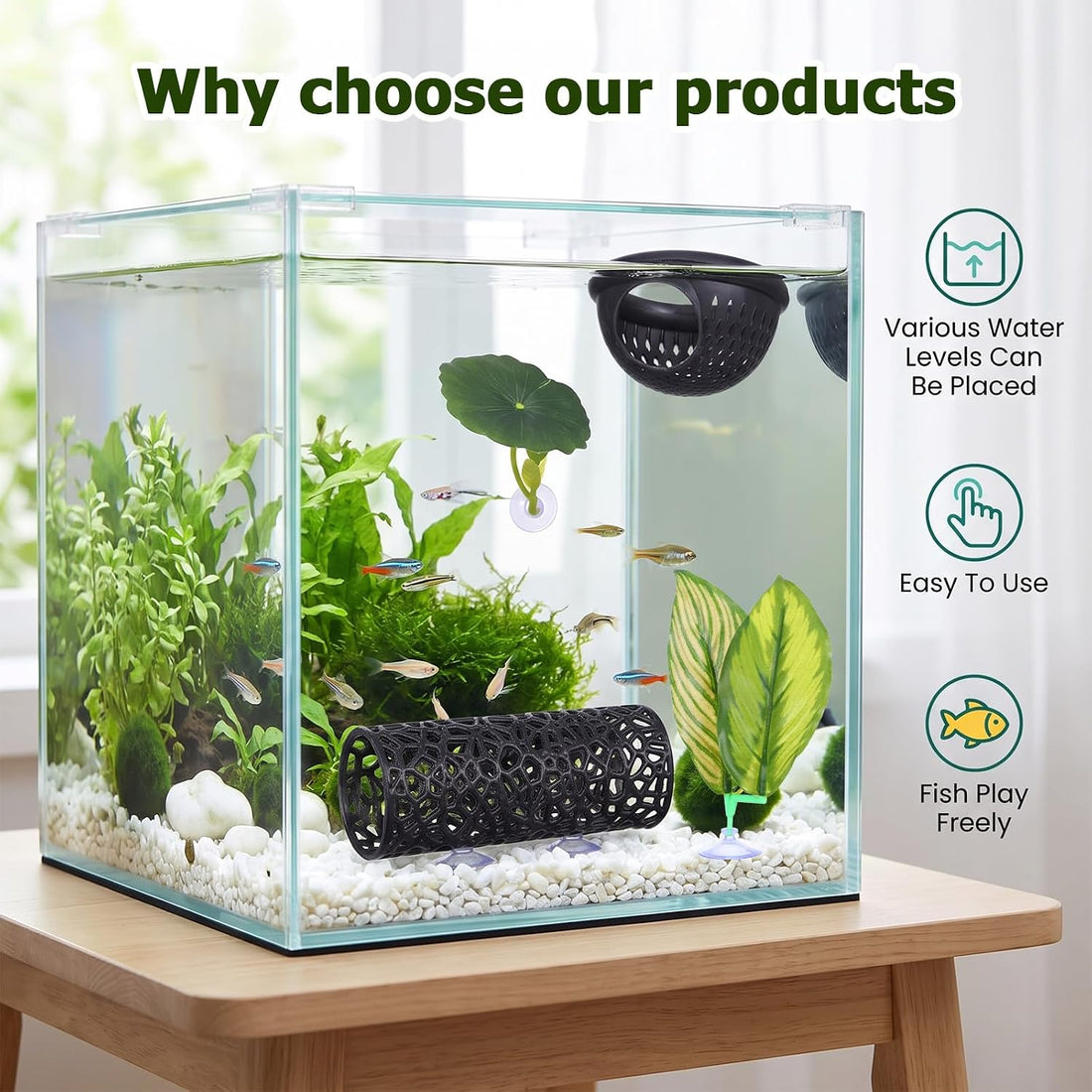 Amabro 4Pcs Betta Fish Hammock Tunnel Set Float Cave Leaf Pads