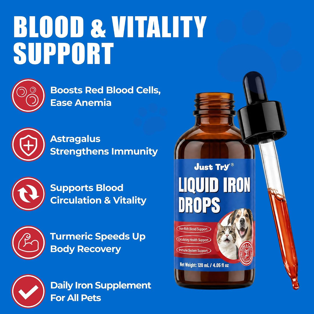 Just Try Iron Liquid Supplement, Iron for Dogs&Cats