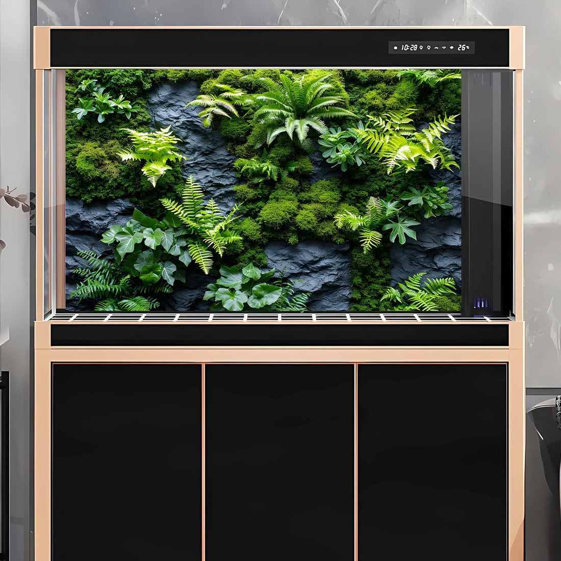 Rock Wall Reptile Habitat Background Greenery-Infused Room Vertical