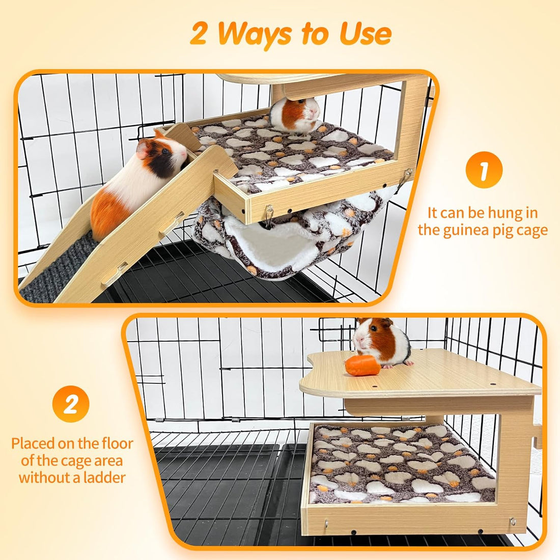 Guinea Pig Hideout,Natural Wood Removable Guinea Pig Bed