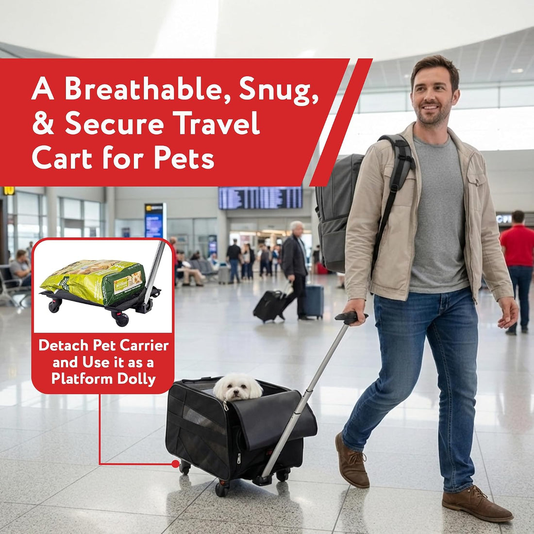 dbest products Rolling Pet Carrier with Wheels Airline Approved