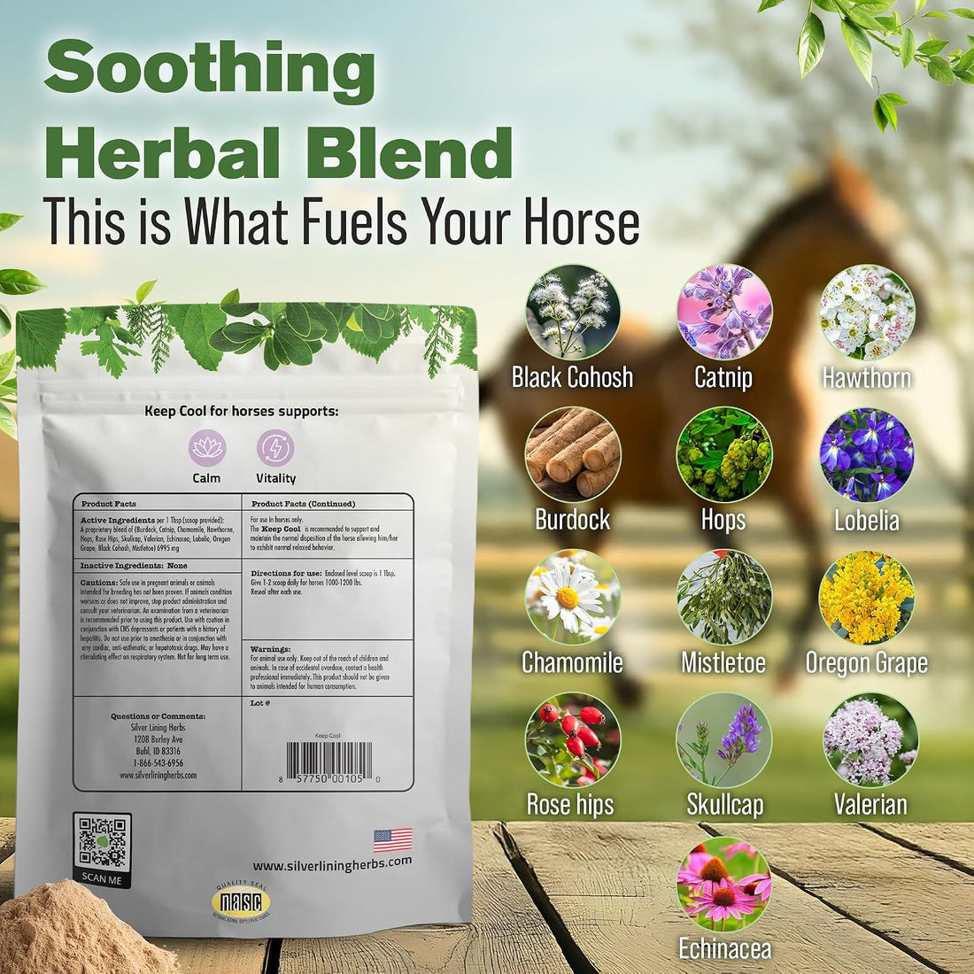 Silver Lining Herbs Keep Cool Horse Calming Supplement - 1 lb