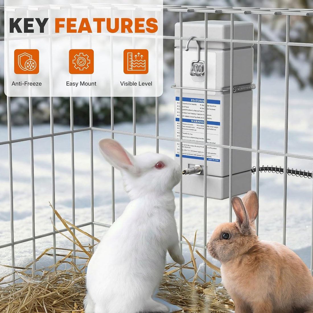 Salcod 22 oz Heated Rabbit Water Bottle for Cage, No-Drip Design