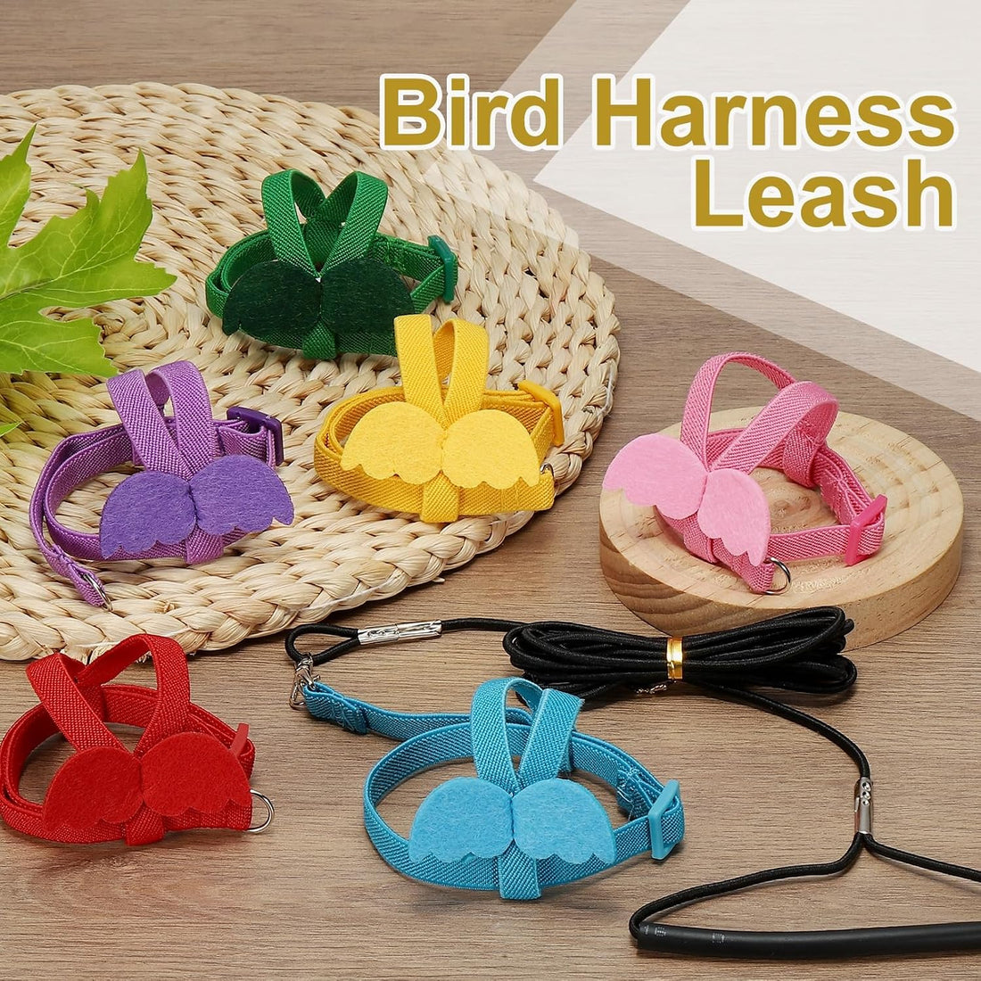 Adjustable Bird Harness Leash, Anti-Bite, S, Green