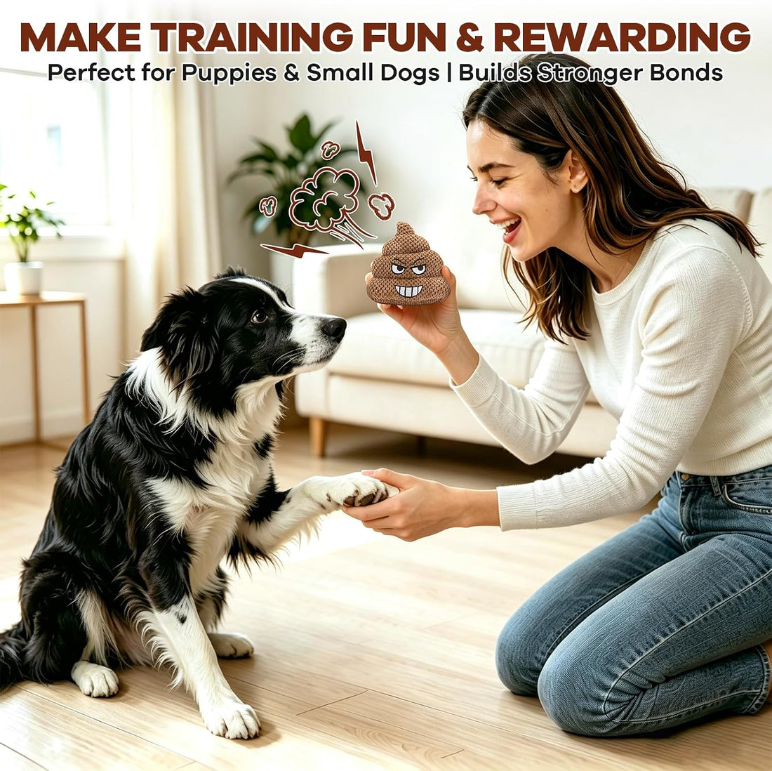 Farting Dog Toys, Funny Poop Plush Dog Toy with Motion-Activated Fart