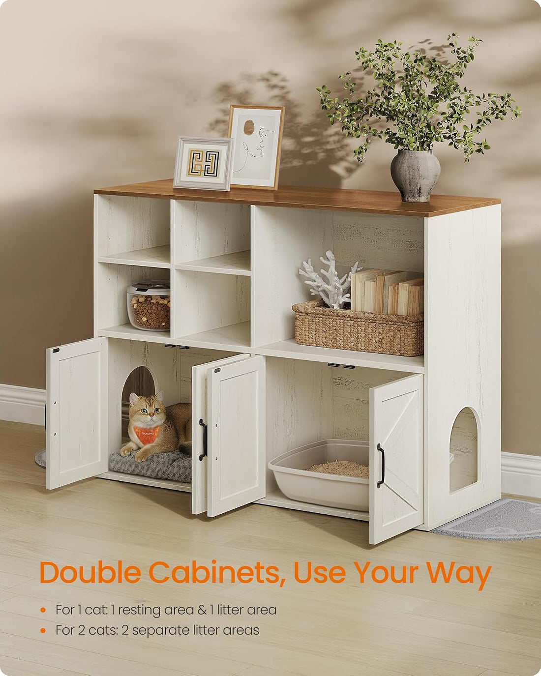 Feandrea Litter Box Enclosure for 2 Cats, with Storage Cabinet
