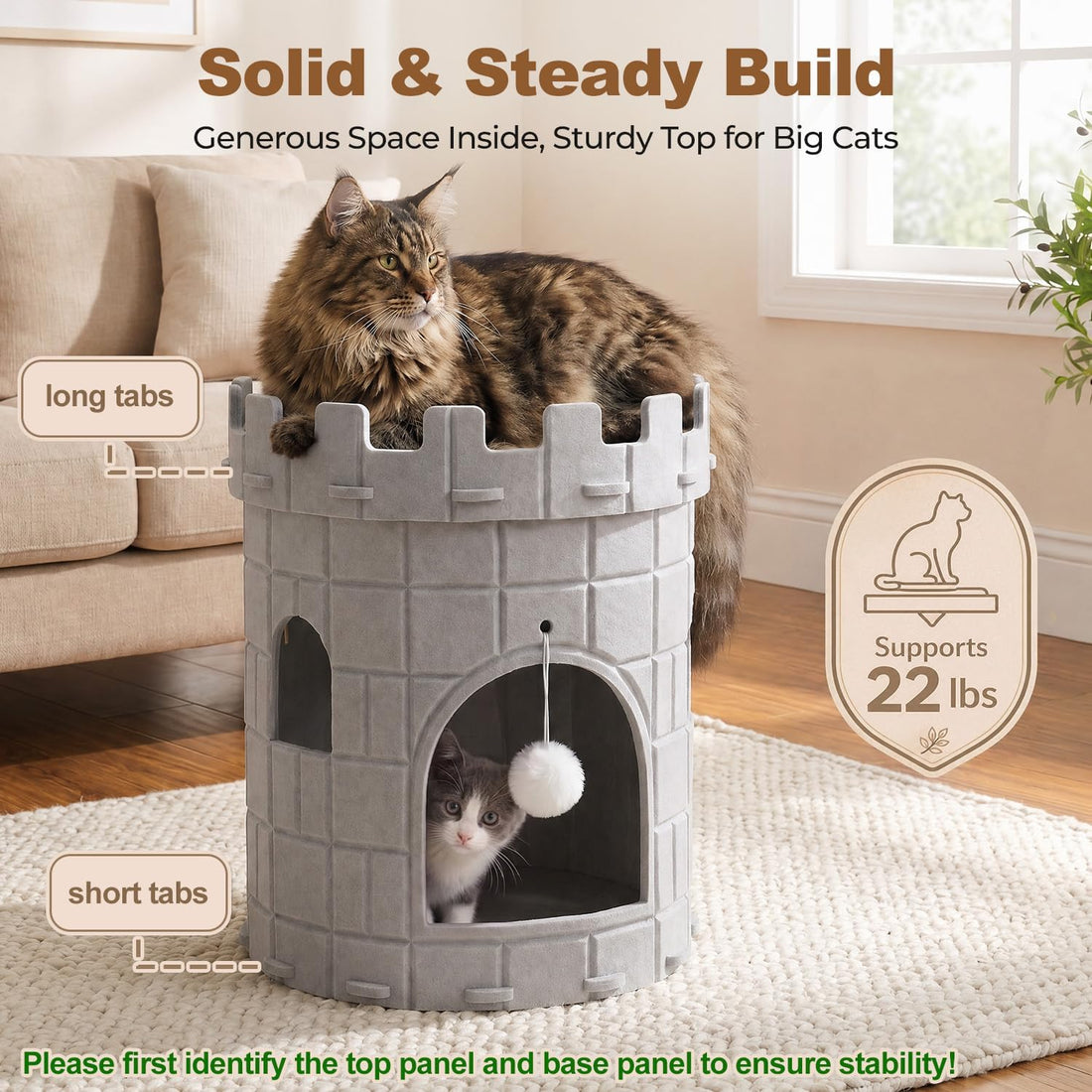 Cat Castle House for Indoor Cats, Felt Cat Cave with Fluffy Ball
