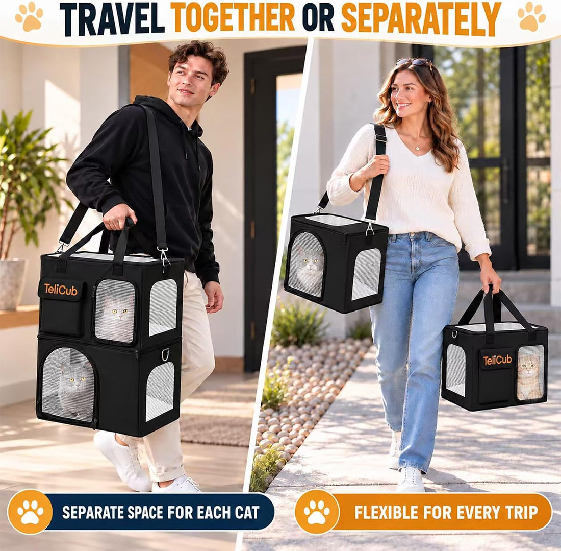 2-Pack Cat Carriers for Travel, Cat House with Scratcher & Tunnel