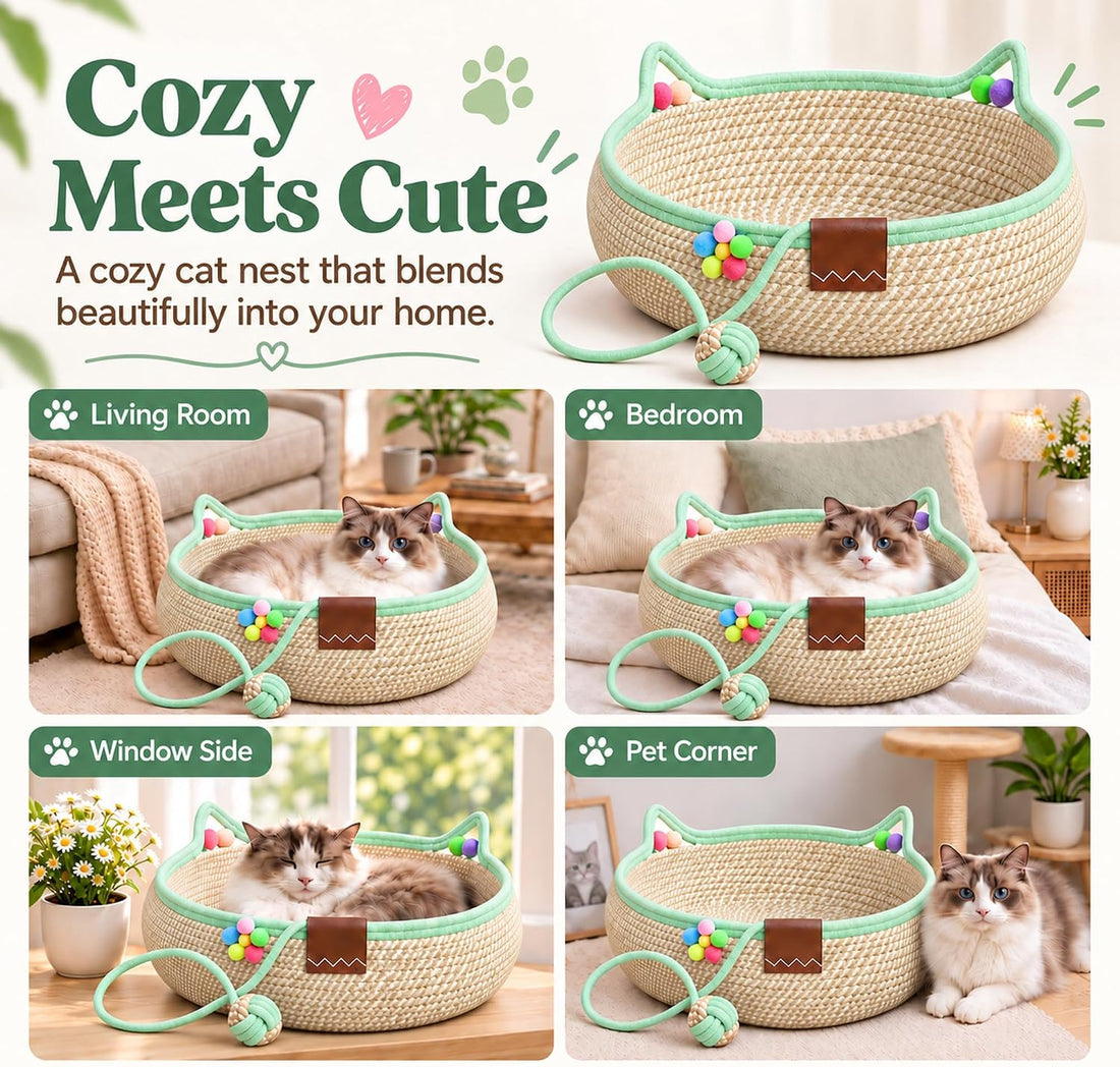 Stimuli Handwoven Cat Basket Bed, Instinct Boho Cat Scratcher Bed