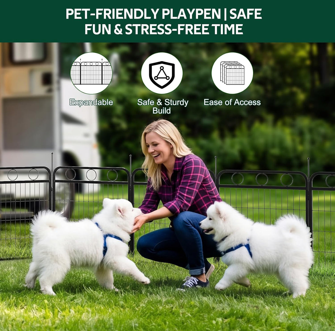 Dog Playpen Indoor Outdoor, 24 Inch 6 Panel Metal Dog Pen with Door