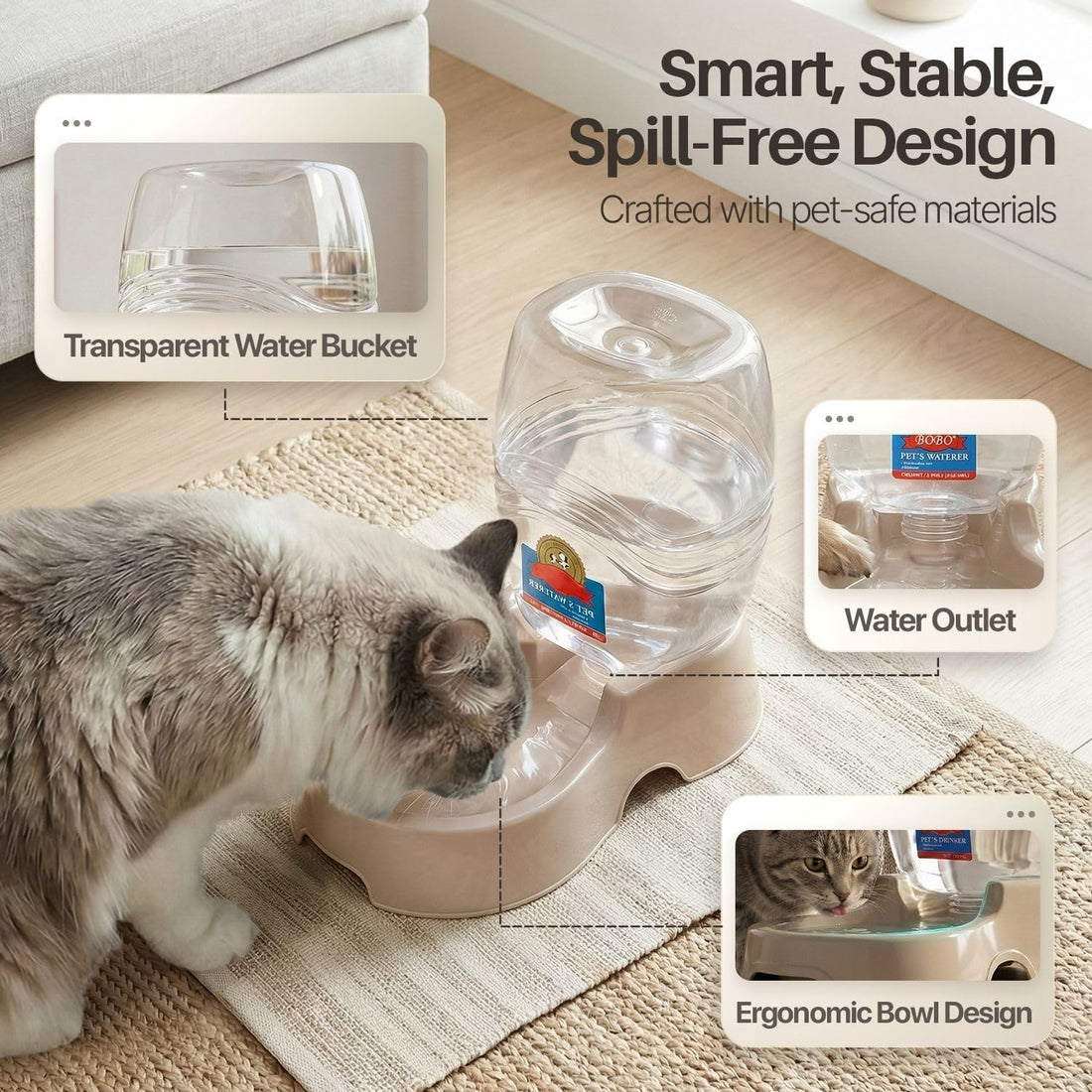 Flexzion Gravity Pet Water Dispenser for Cats & Small Dogs, 1/4 Gal