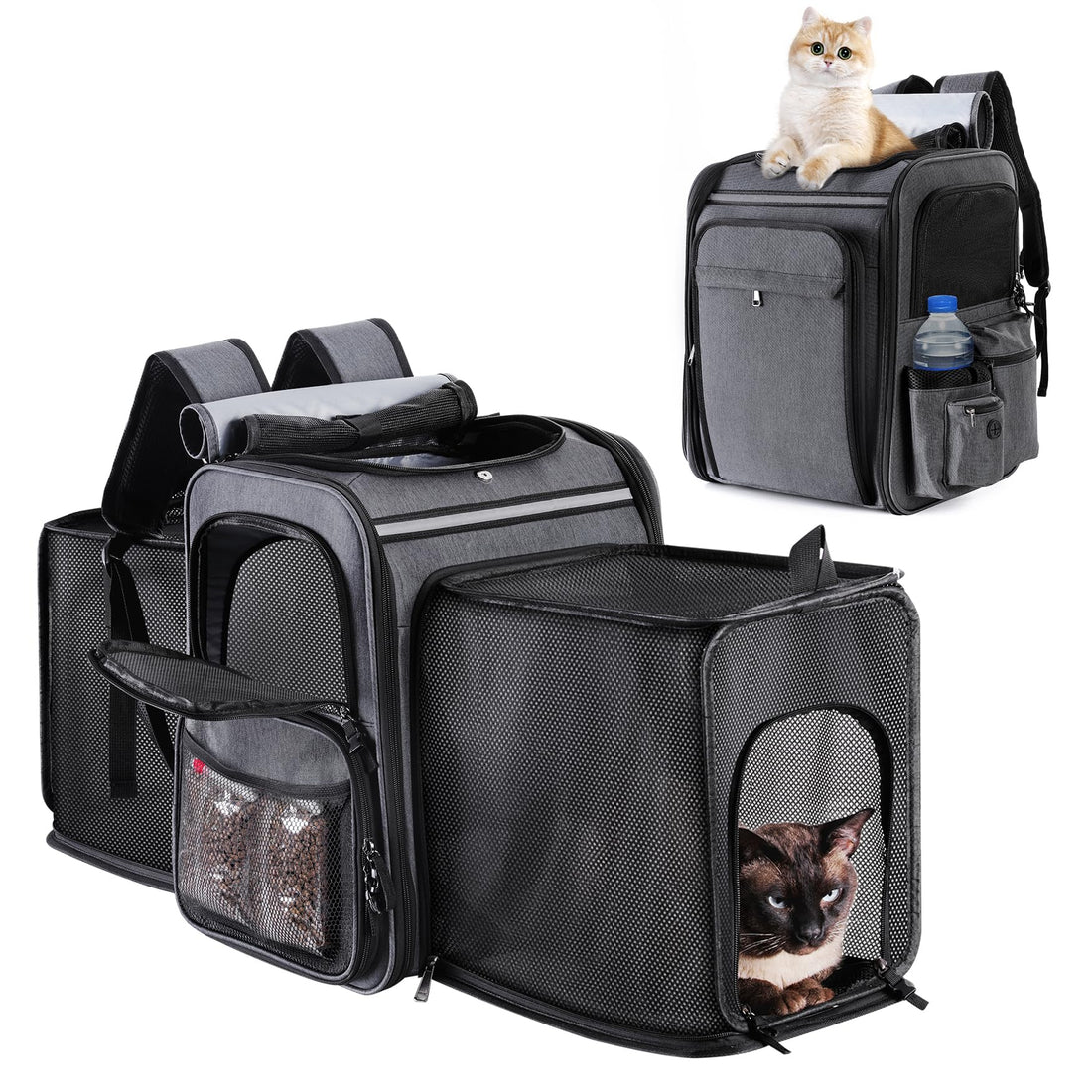 GROXKOX Cat Backpack Carrier,Double Side Expandable Cat Carrier