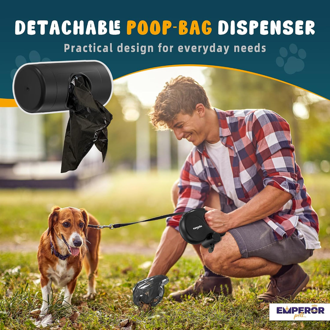 EMPEROR PETS 26.1 ft Retractable Dog Leash, for Dogs 10-110lbs, Aura