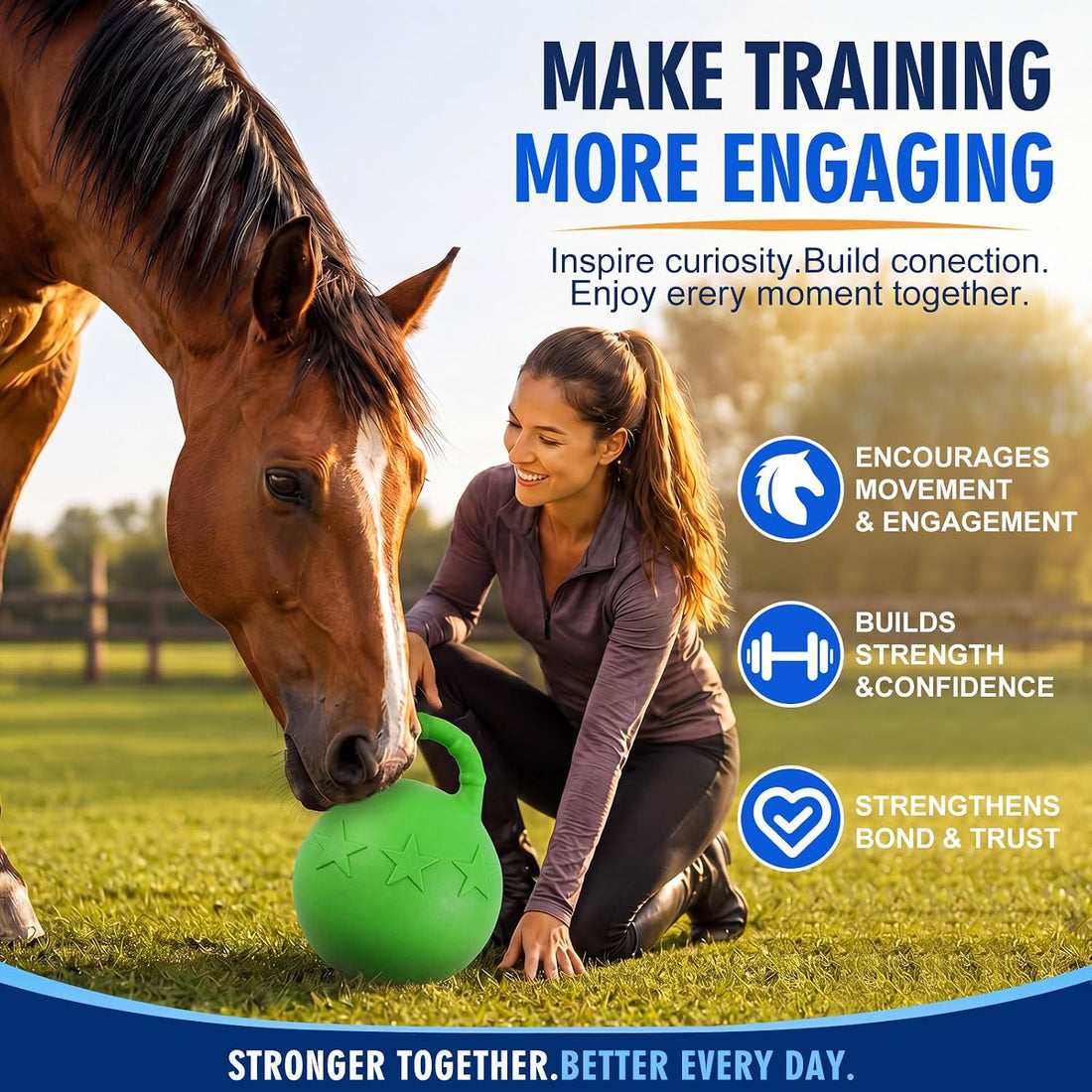 2 Pcs 10" Horse Herding Ball with Handle, Fruit Scented, Blue
