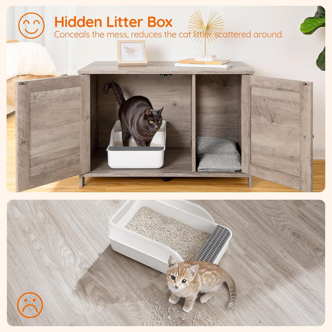 HOOBRO Litter Box Enclosure, Cat Litter Box Furniture with Removable