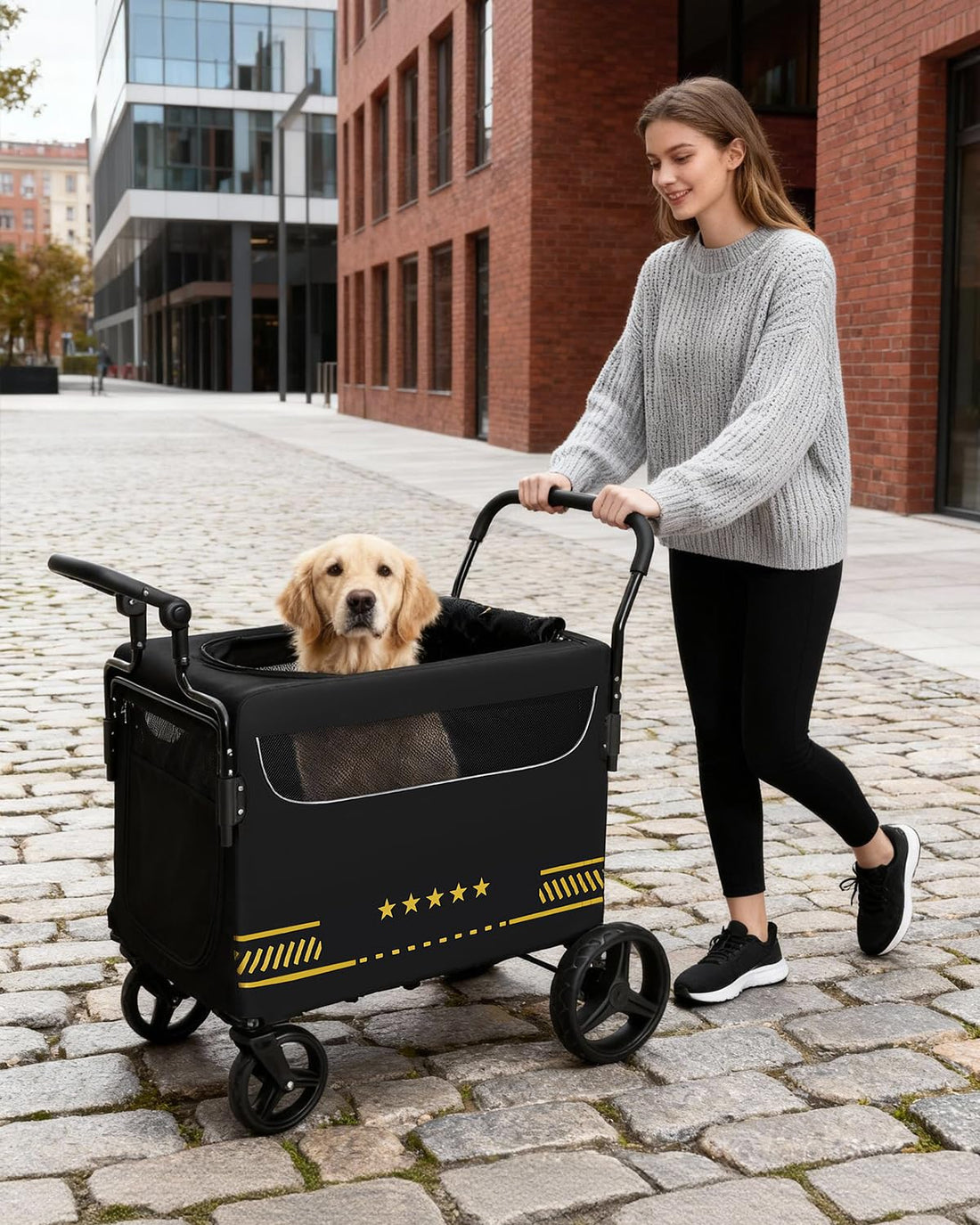 Heavy Duty Pet Stroller for Medium & Large Dogs with Ramp