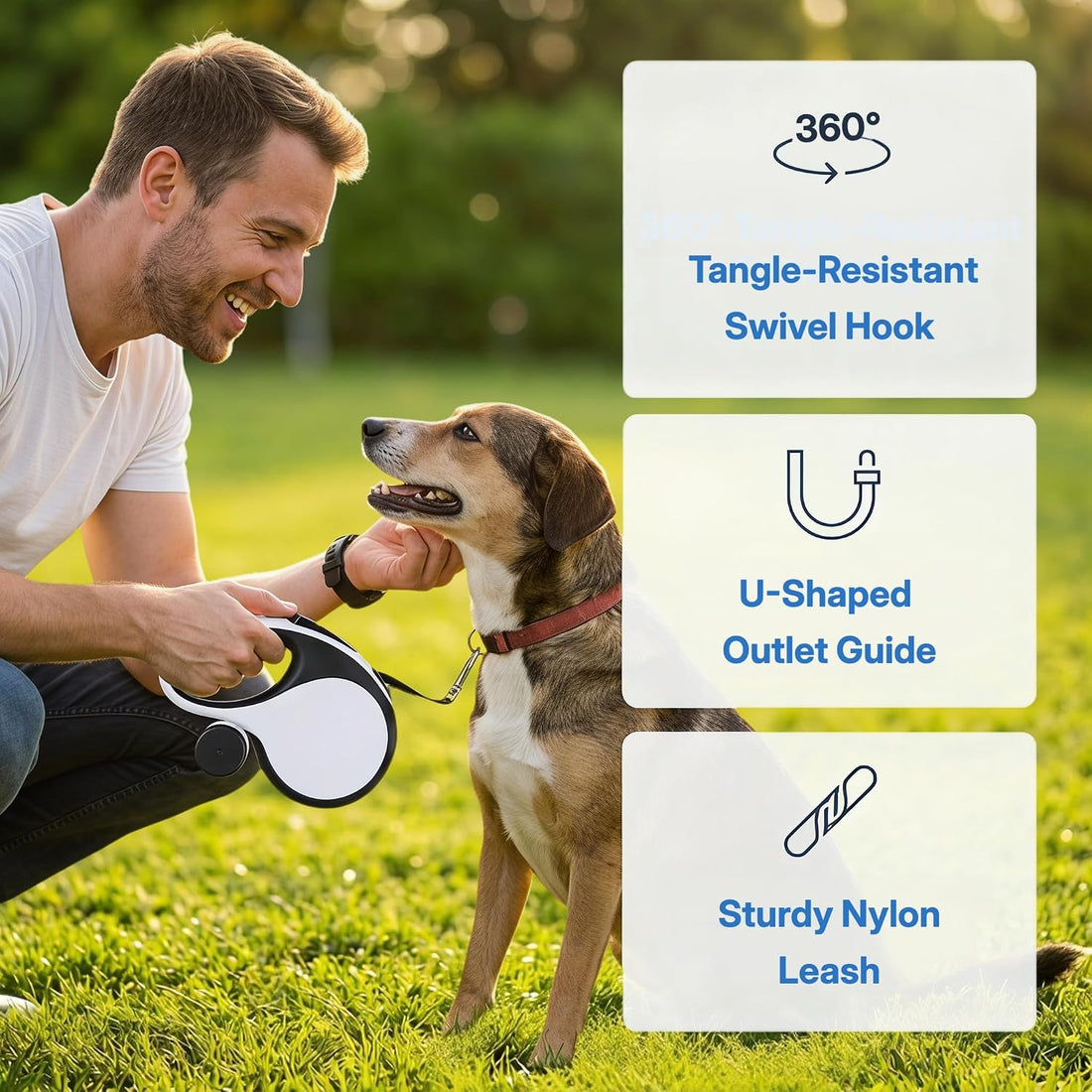 Retractable Dog Leash, White