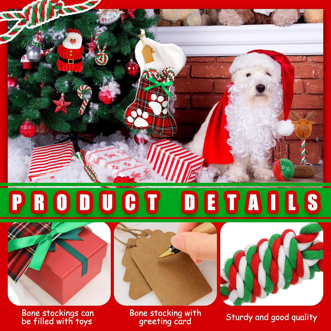 Dansydaisy 10 Pcs Christmas Dog Toys Bulk Xmas Themed Gift Puppy Chew