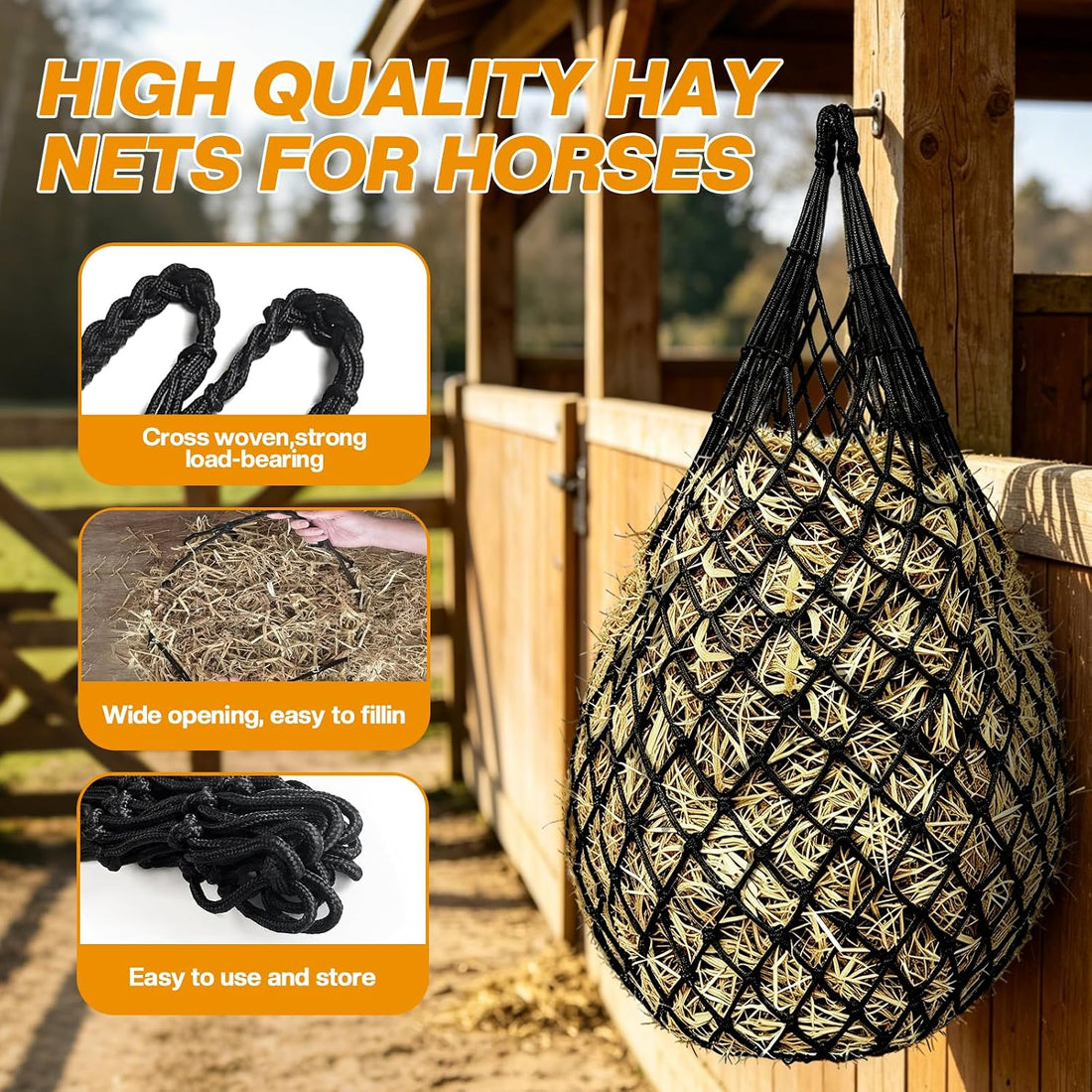 Hay Nets for Horses, 3-Pack Large-Capacity Hay Net for Horses Goats