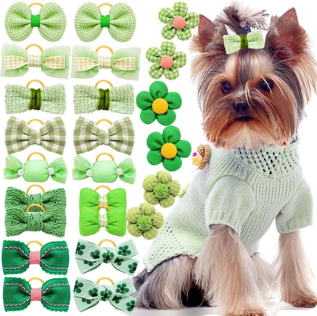 20Pcs Brown Dog Hair Bows with Rubber Bands for Small Medium Dogs