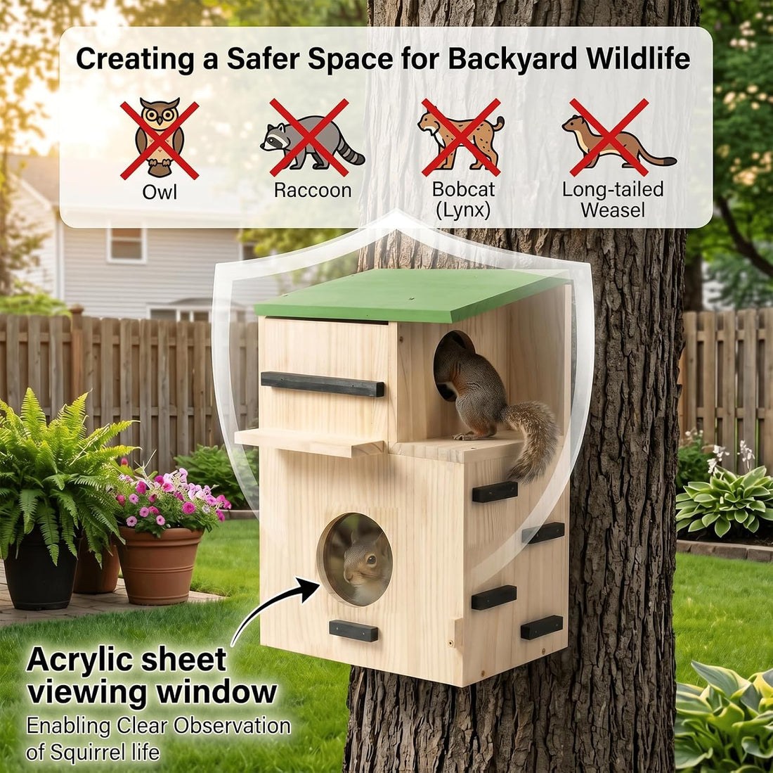 Large Squirrel Houses for Outside, Squirrels Nesting Box with Platform