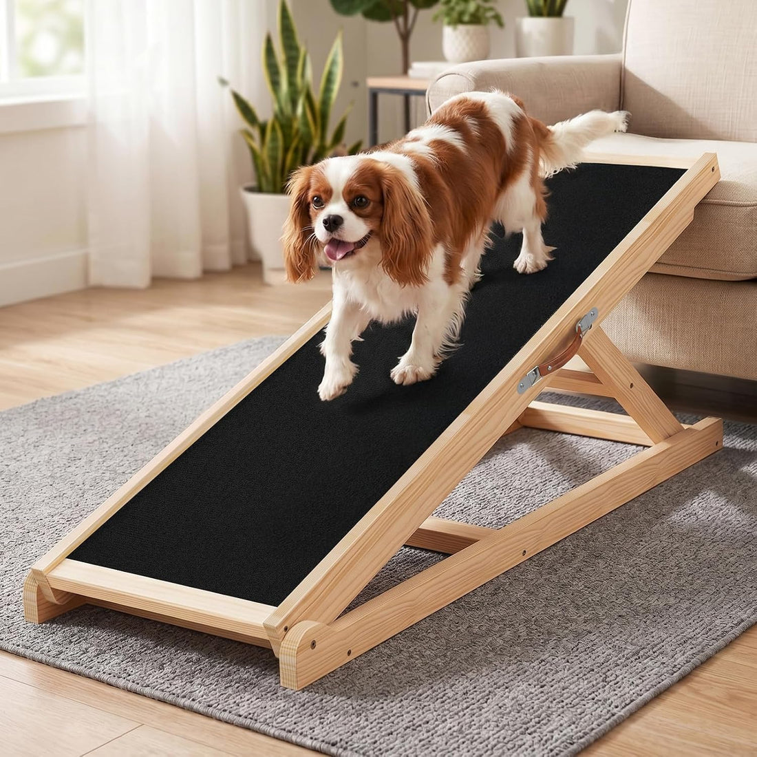Tresbro Dog Ramp for Bed, 47'' Long 20.3''-27'' Adjustable Height Pet