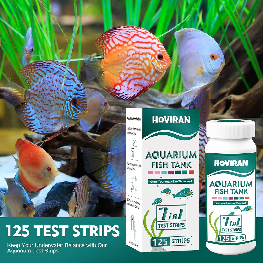7 Way Aquarium Test Strips, 125 Strips for Fish Tank & Pond Test Kit