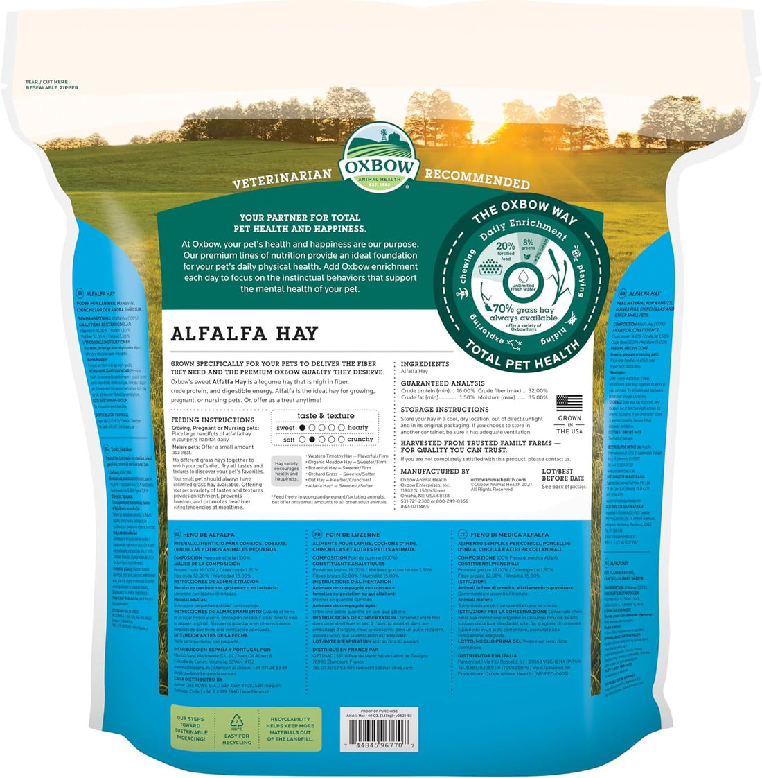 Oxbow Alfalfa Hay, Rabbit & Guinea Pig Hay, Hand-Sorted, De-Dusted