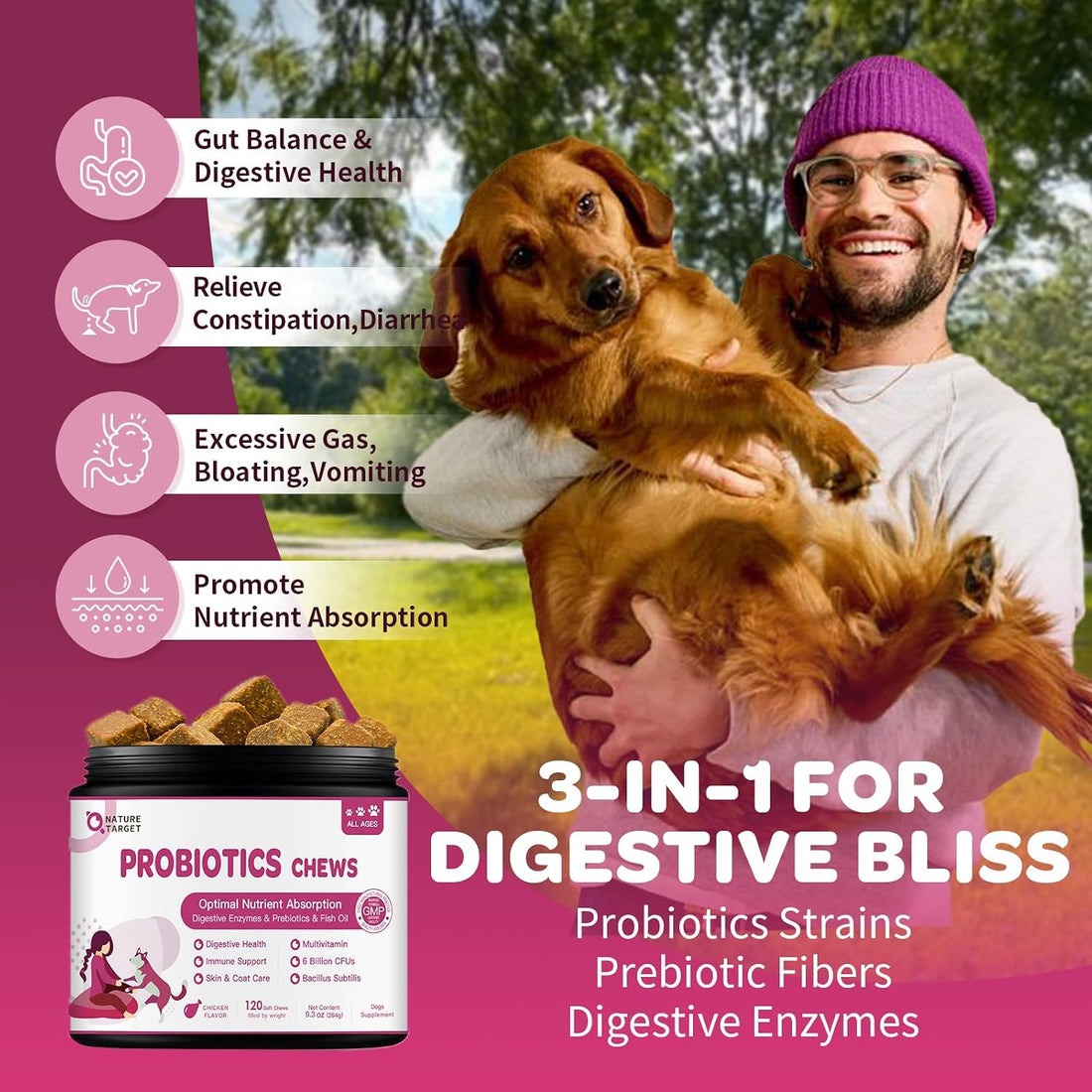 NATURE TARGET Probiotics for Dogs & Digestive Enzymes for Digestive